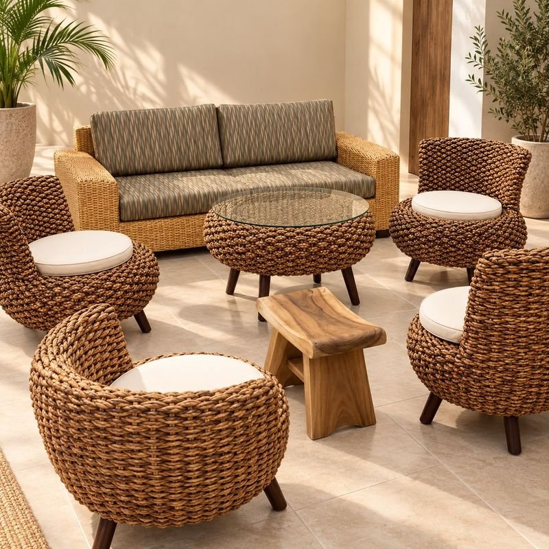 Set de sala en ratán para exterior