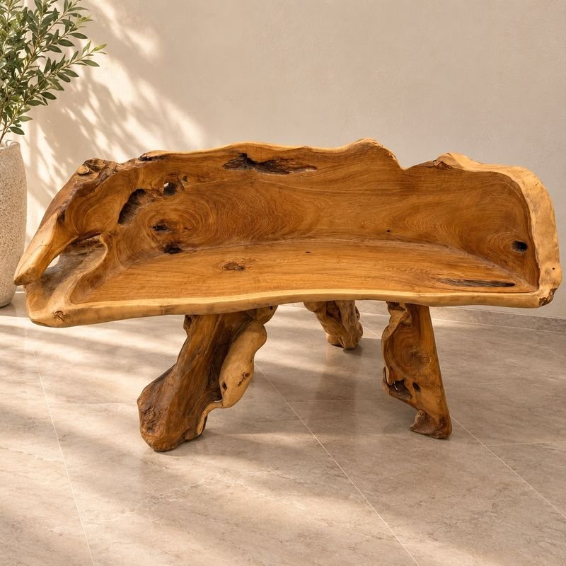 Banca de raíz de madera maciza